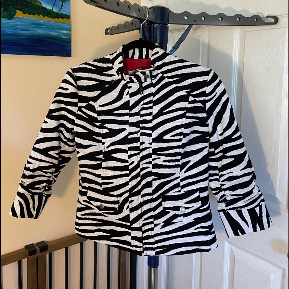 ❤️Chico's Black White Zebra Striped Blazer size 0 zero